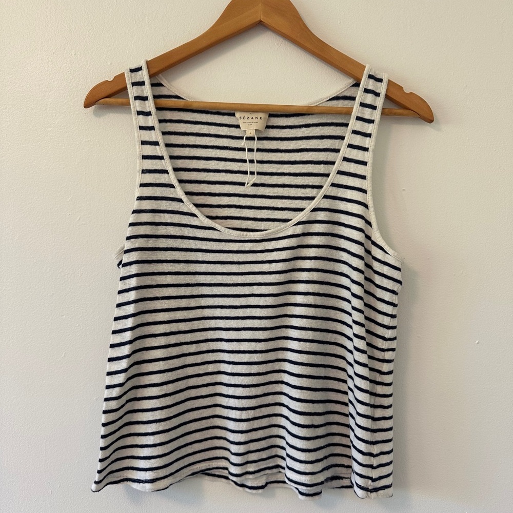 Sezane John Top in Ecru and Navy - Size Large - Picture 2 of 10